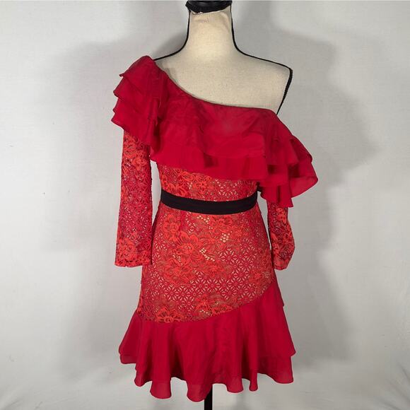 For Love & Lemons Chianti Off Shoulder Ruffle Dress Red Women's Size Small - Picture 3 of 10